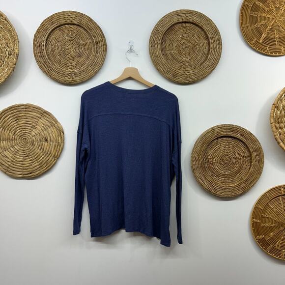 Aerie Blue Ribbed Henley Button Oversized Long Sleeve Tee T-Shirt Top XS - Picture 2 of 7
